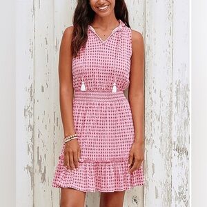Sleeveless Pink Printed Tie-Front Summer Dress